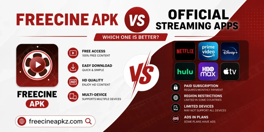 Freecine APK vs official streaming apps